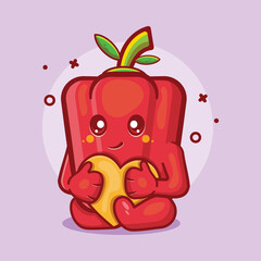kawaii red paprika character holding love heart sign isolated cartoon in flat style design. great resource for icon,symbol, logo, sticker,banner.
