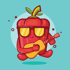 cool red paprika character playing guitar isolated cartoon in flat style design. great resource for icon,symbol, logo, sticker,banner.
