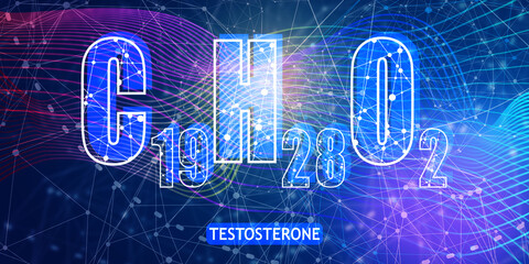 Chemical molecular formula of human hormone testosterone.
