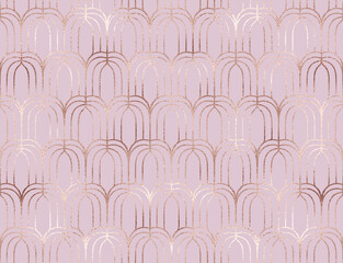 Art deco seamless pattern with rose gold decorative arch tiles.