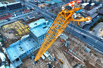 Construction crane from above.  VCC Construction.  Link Apartments development - Grubb Properties.
