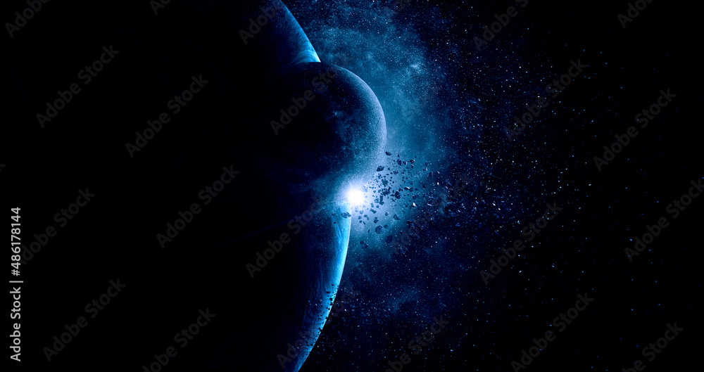 Poster image of outer space. . mixed media