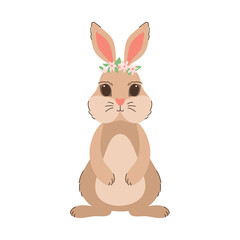 Cute beige rabbit in cartoon style. Vector illustration isolated on white.
