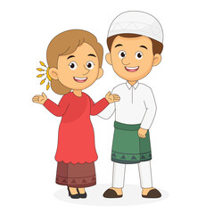 Cartoon muslim celebrating Eid al fitr