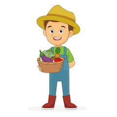 Young Man holding basket with fresh vegetable