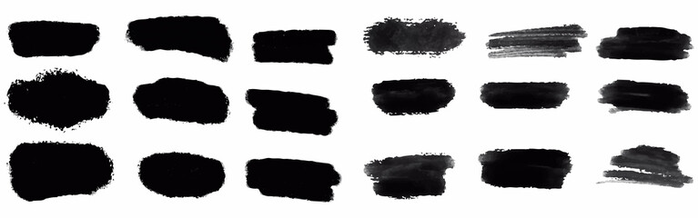 Set of black brush, paint, ink brush strokes, brushes, lines. Dirty artistic design elements. Vector illustration. Isolated on white background.