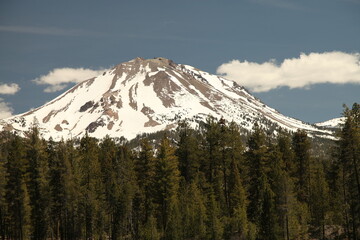 Lassen Peak with snow in Lassen Volcanic National Park, California
