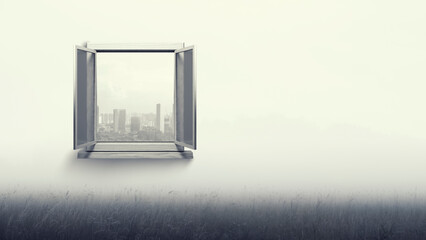 Open window with city view