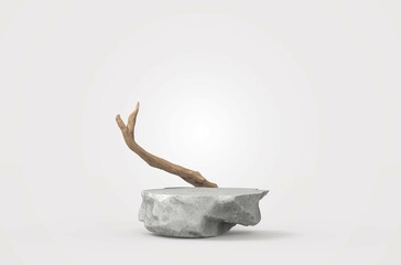 Empty Stage with wood stick and stone 