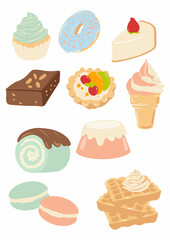 Puffy Cute Dessert Illustration Set Stock