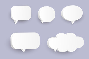 blank 3d speech bubbles, icon set poster, and banner concept on soft purple background