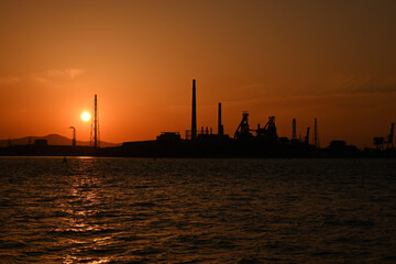 sunset in the factory
