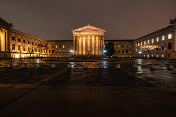 Philadelphia Museum of Art on a rainy winter night 