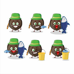 A fisherman love chocolate candy cartoon picture catch a big fish