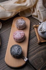 Snow skin sweet and savory traditional Chinese mooncakes with variety of fillings