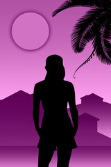 silhouette of a person on the beach, visit to a tropical village