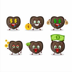 Love chocolate candy cartoon character with cute emoticon bring money