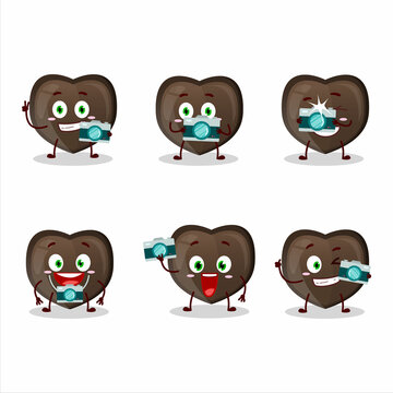 Photographer profession emoticon with love chocolate candy cartoon character