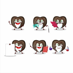 Professor love chocolate candy academic cartoon character working on laboratory