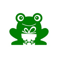 frog holding a gift negative space logo vector icon illustration
