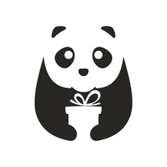 Panda holding a gift negative space logo vector icon illustration