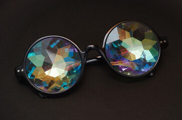 futuristic designer glasses with colored kaleidoscope lenses