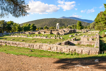 The ancient ruins of the gymnasion or gymnasium at the sacred city, sanctuary and healing center of...