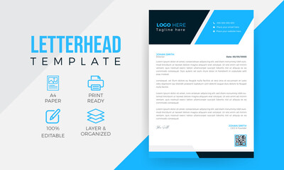 A4 Paper  Unique Corporate Business Letterhead Design Template, Blue Abstract Letterhead Design, Leaflet Brochure Template