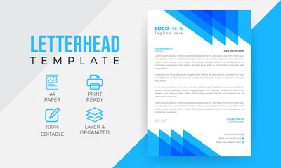 A4 Paper Minimalist Corporate Business Letterhead Design Template, Blue Abstract Letterhead Design, Letterhead Template