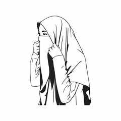 Line art, Muslim girl wearing a headscarf