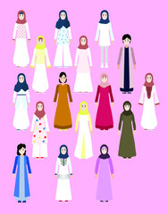 flat vector design illustration of various kinds of muslim people with hijab, people vector, people icon