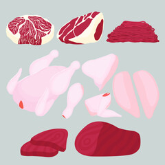 
flat vector illustration design of various meat
