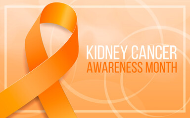 Kidney cancer awareness month concept. Banner with orange ribbon awareness and text. Vector illustration