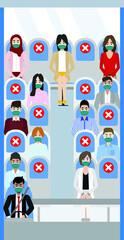 flat vector illustration design of health protocol on the bus to prevent covid-19 corona virus concept, pamphlet, flyer, brochure, print, media, poster, banner layout, infographic