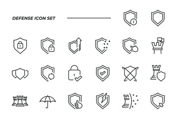 simple set of Defense vector icons with editable line styles covering Computer Security, Umbrella, Shield and other. isolated on white background. 