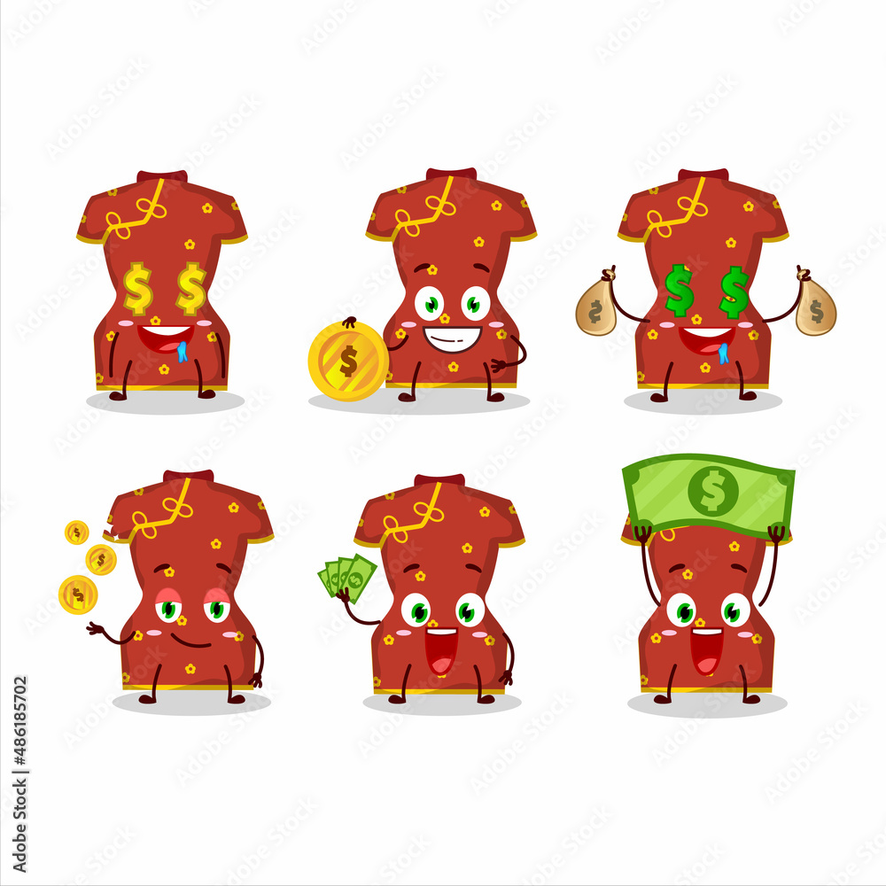 Sticker Red clothing of chinese woman cartoon character with cute emoticon bring money