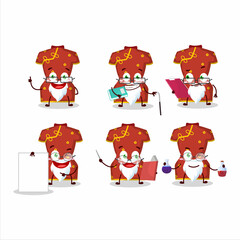 Professor red clothing of chinese woman academic cartoon character working on laboratory