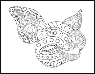 Drawing zentangle pig for coloring book for adult,
Pig mandala coloring page.