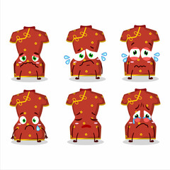 Red clothing of chinese woman cartoon character with sad expression