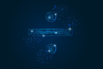 Abstract isolated blue image of a division sign. Polygonal illustration looks like stars in the blask night sky in spase or flying glass shards. Digital design for website, web, internet. © Katsiaryna