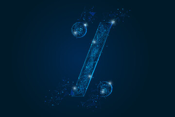 Abstract isolated blue image of a percent sign. Polygonal illustration looks like stars in the blask night sky in spase or flying glass shards. Digital design for website, web, internet. © Katsiaryna
