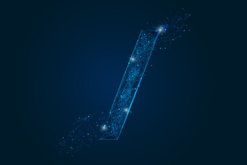 Abstract isolated blue image of a slash sign. Polygonal illustration looks like stars in the blask night sky in spase or flying glass shards. Digital design for website, web, internet. © Katsiaryna