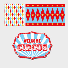 circus background diamonds and circles welcome sign red beige blue white © Оксана Алексеева