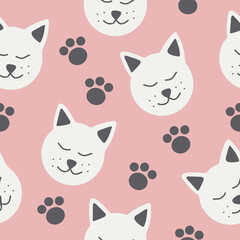 cat seamless pattern hand drawn. vector, minimalism. textiles, wallpaper, wrapping paper. cute baby print in trendy colors 2022.