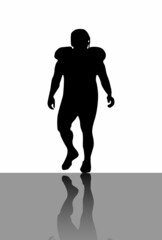 Rugby player icon silhouette. American football player on white background with reflection ready to play. Rugby player with ball in full set. EPS10. Vector illustration