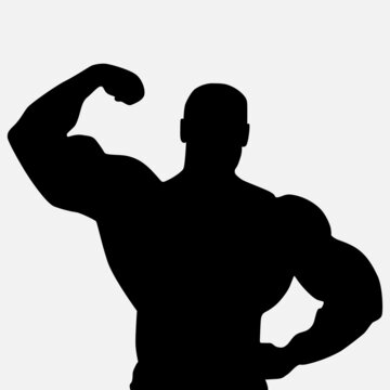 Bodybuilding muscles. Strong man. Silhouette figure of muscular man. Fitness Gym logo and icons for sports label. Vector illustration