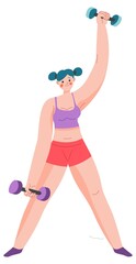 Fototapeta na wymiar Girl lifting dumbbells, workout in gym or home