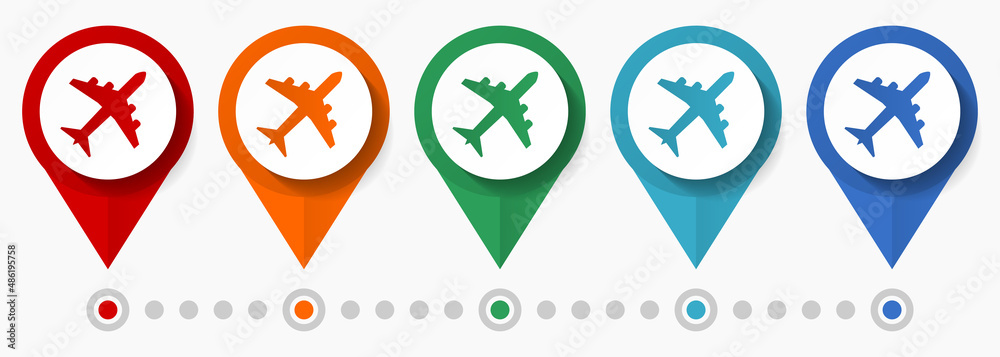 Aufkleber plane, airplane concept vector icon set, flat design flight pointers, infographic template