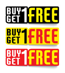 Buy 1 get 1 free sale tag design template. Special offer banner.