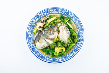China Hunan home cooking fish head with green pepper and grass